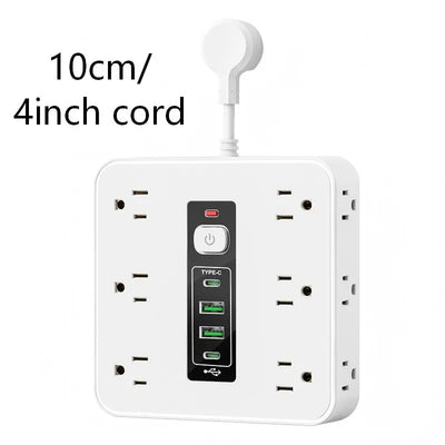 16-In-1 Surge Protector Power Strip with 12 AC Outlets (3-Side Access) & 4 USB Ports (2 Type-C Fast Charging) ,Compact Portable Design for Portablepower/Home/Office/Travel/Dorm - Overload & Space-Saving Protection