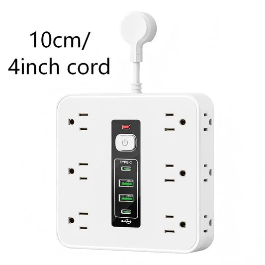 16-In-1 Surge Protector Power Strip with 12 AC Outlets (3-Side Access) & 4 USB Ports (2 Type-C Fast Charging) ,Compact Portable Design for Portablepower/Home/Office/Travel/Dorm - Overload & Space-Saving Protection