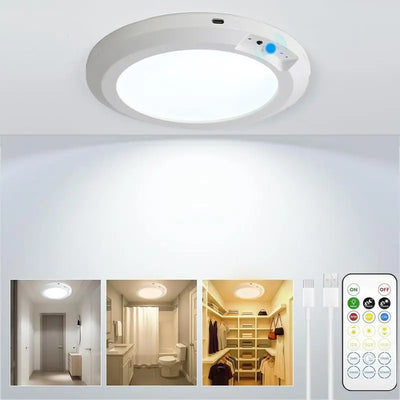 Rechargeable Motion Sensor Ceiling Light with Remote - Magnetic Wireless Ceiling Light Battery Powered for Closet Shower Stairs Shed Hallway Porch Patio Ect,Suitable for Various Scenarios, Easy to Install.