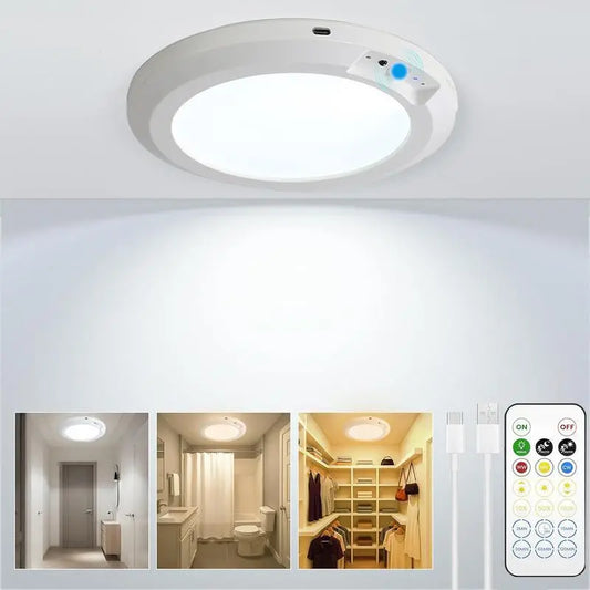 Rechargeable Motion Sensor Ceiling Light with Remote - Magnetic Wireless Ceiling Light Battery Powered for Closet Shower Stairs Shed Hallway Porch Patio Ect,Suitable for Various Scenarios, Easy to Install.