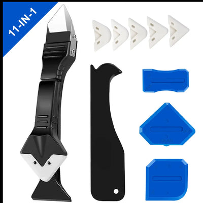11Pcs Silicone Caulking Tools Set - 3-In-1 Stainless Steel Head Grout Remover, Caulk Compound Scrapers, Home Repair Scraper Set for Kitchen, Bathroom, Scraper Set Scrapers