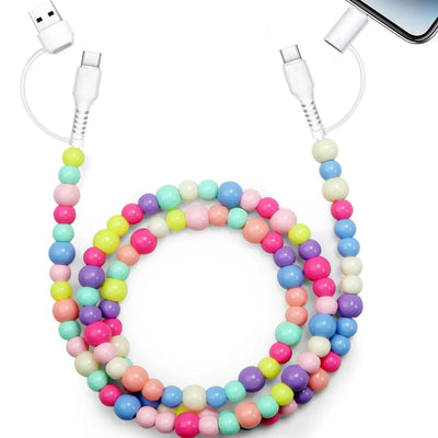4 in 1 Beaded Charging Detachable Cords Stylish Shine Fit for All Device USB-A,USB-C & Lightening for Iphone 15/16/17 Samsung Type-C Cellphone